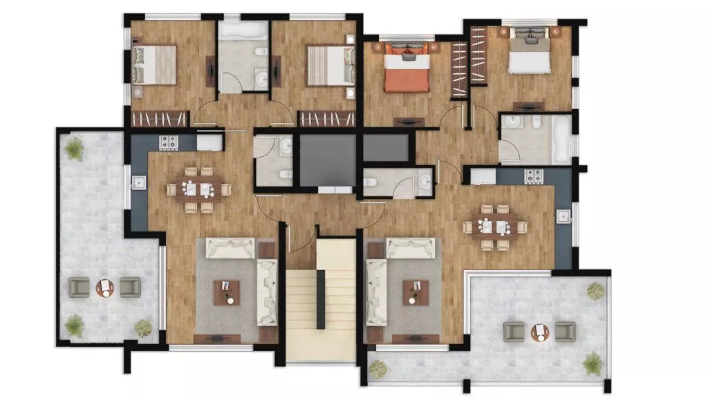 2D Color Floor Plan Rendering Services