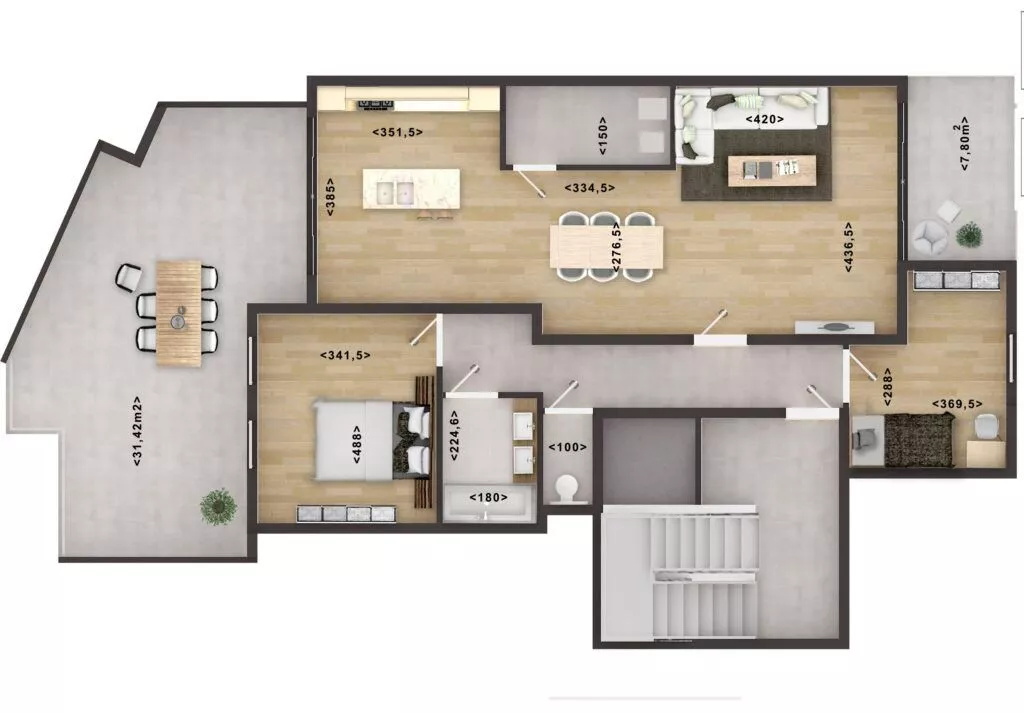 2D Color Floor Plan Rendering with Texture