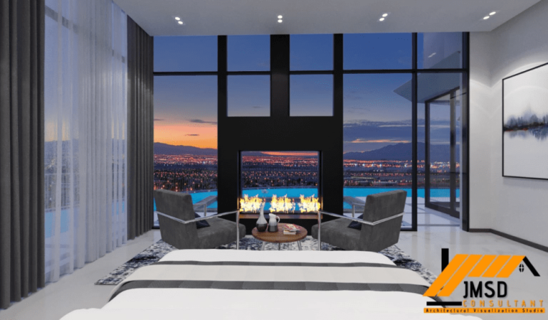 3D Rendering for Night View Bedroom Design Las Vegas NV