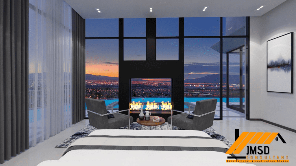 3D Rendering for Night View Bedroom Design Las Vegas NV