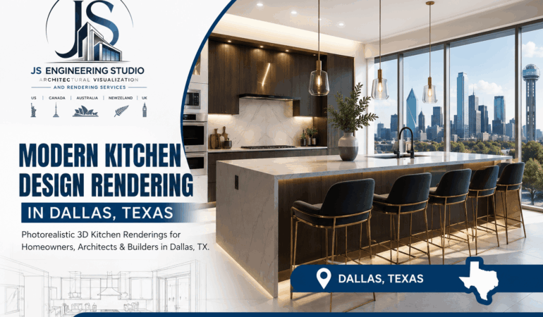 Modern Kitchen Design Rendering in Dallas Texas