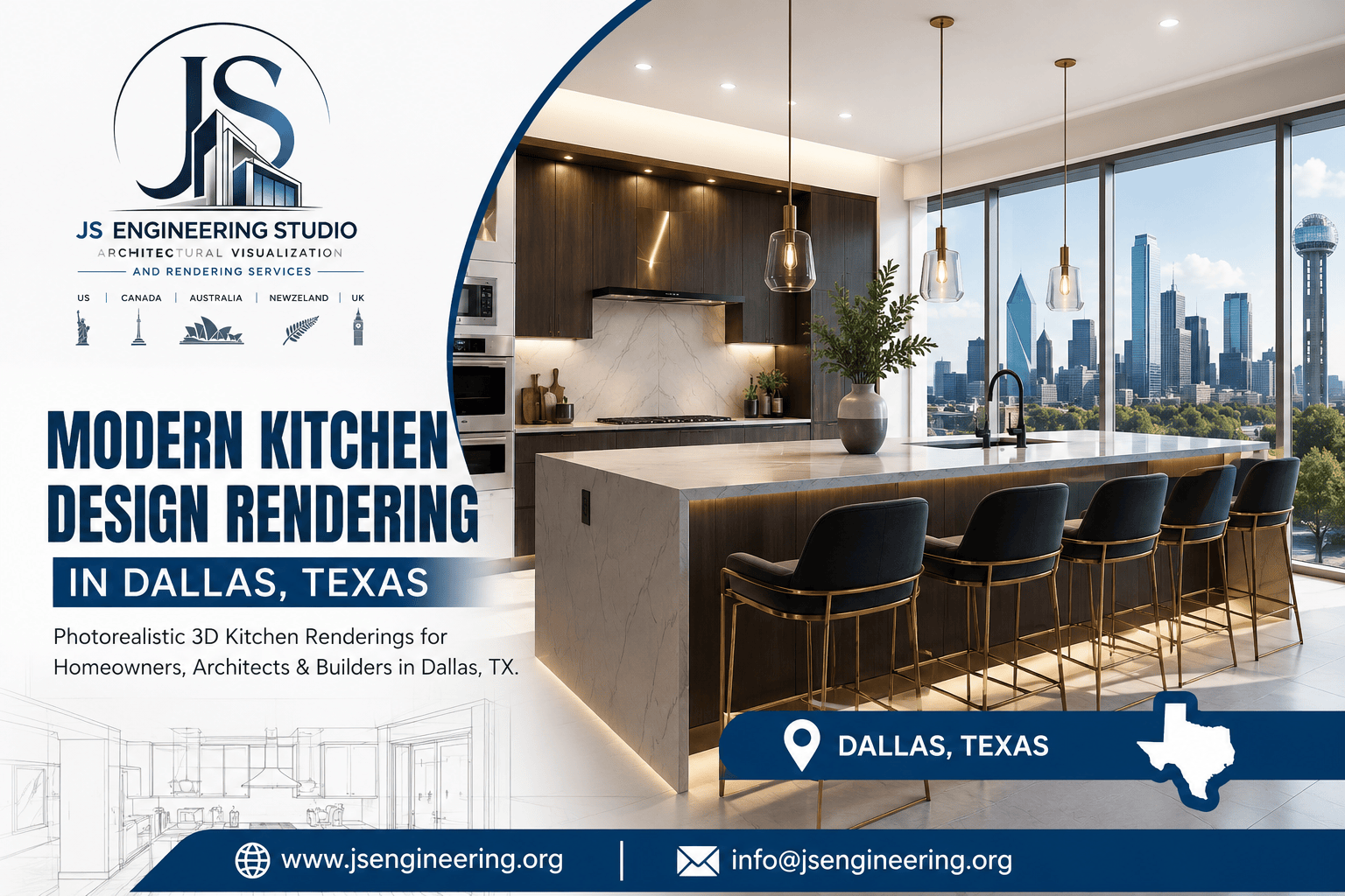 Modern Kitchen Design Rendering in Dallas Texas