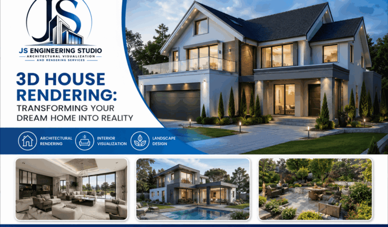 Photorealistic 3D House Rendering Transforming Your Dream Home into Reality with Modern Architecture and Landscape Design by JS Engineering Studio