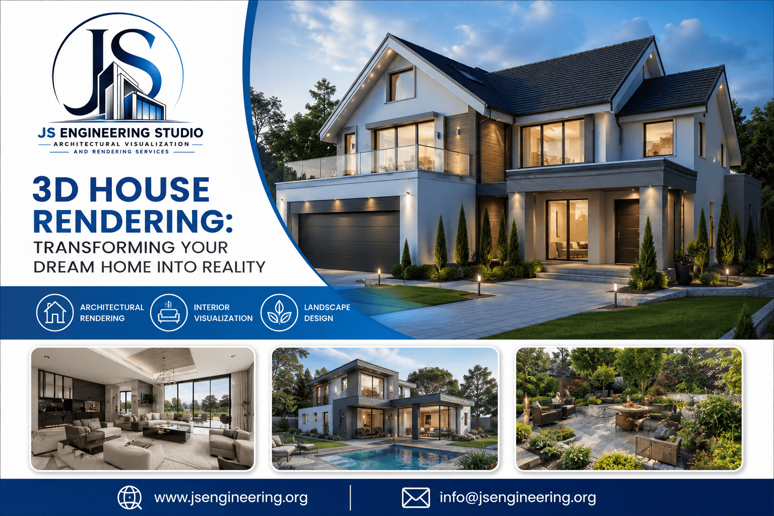 Photorealistic 3D House Rendering Transforming Your Dream Home into Reality with Modern Architecture and Landscape Design by JS Engineering Studio