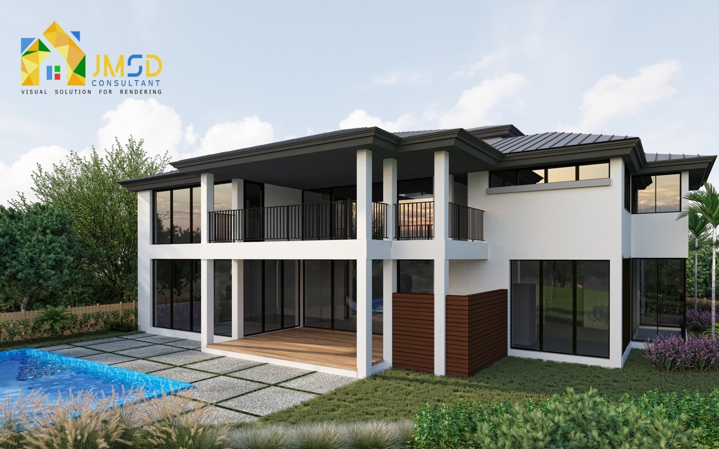 3D House Rear Side Elevation Rendering in St Petersburg Florida