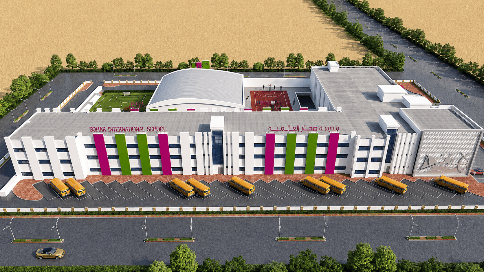 Modern School Campus Aerial View 3D Rendering