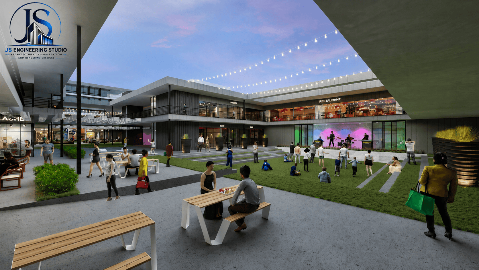 Commercial Shopping Mall Courtyard 3D Rendering – Houston, Texas