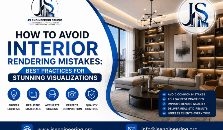 Photorealistic interior rendering showcasing best practices, realistic lighting, materials, and quality control techniques by JS Engineering Studio.