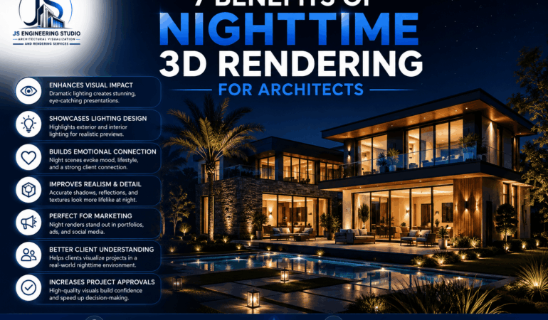 Nighttime 3D rendering benefits showcase