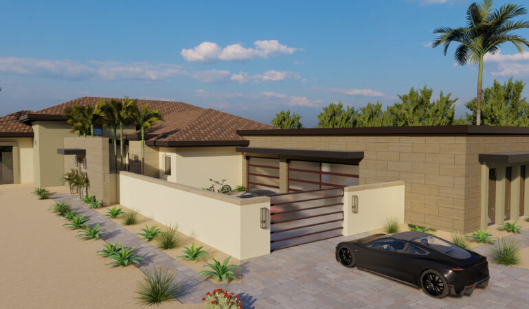 3D House Rendering with courtyard View in Las Vegas Nevada Front 3D House Rendering with courtyard View in Las Vegas Nevada