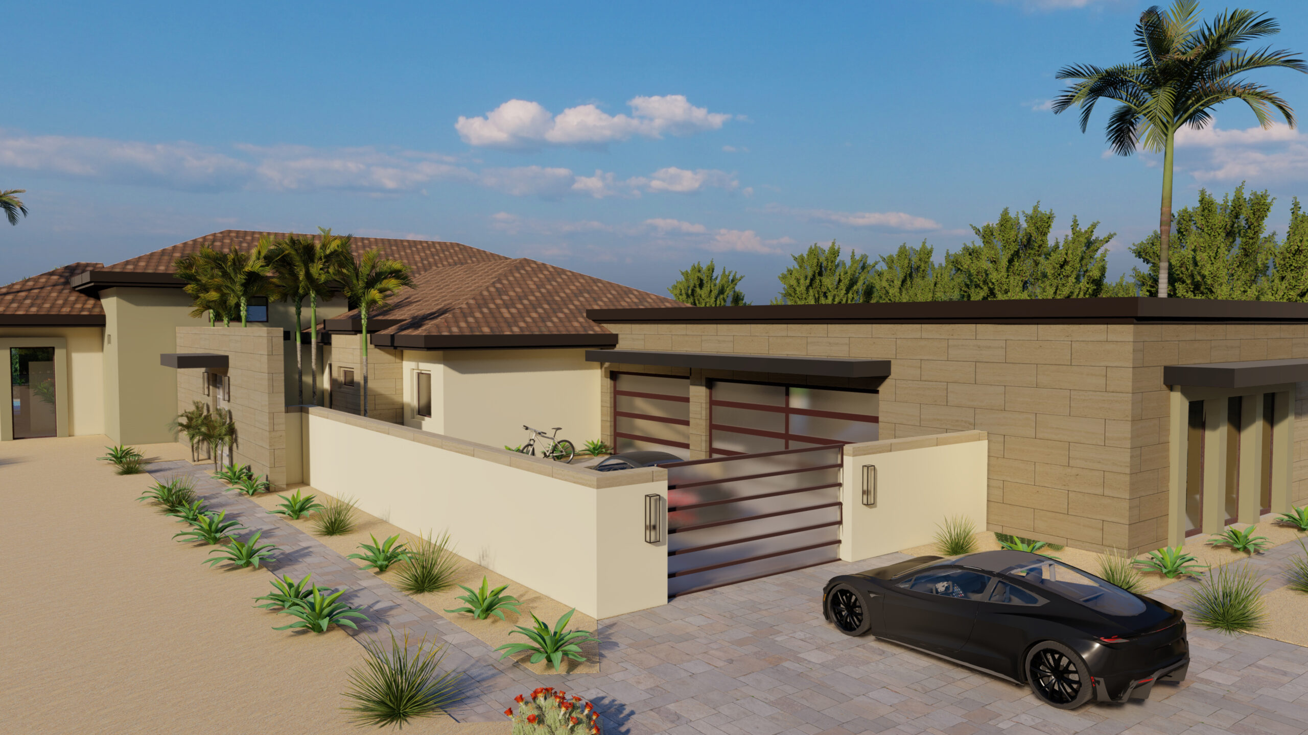 Front 3D House Rendering with courtyard View in Las Vegas Nevada