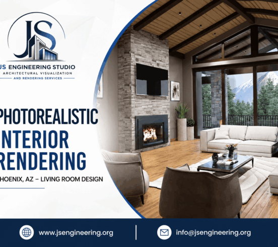 Photorealistic Interior Rendering Phoenix AZ – Living Room Design JS Engineering Studio