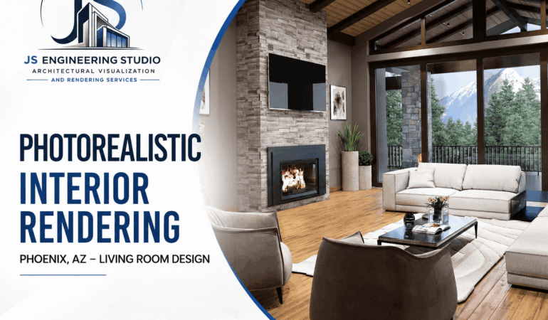 Photorealistic Interior Rendering Phoenix AZ – Living Room Design JS Engineering Studio
