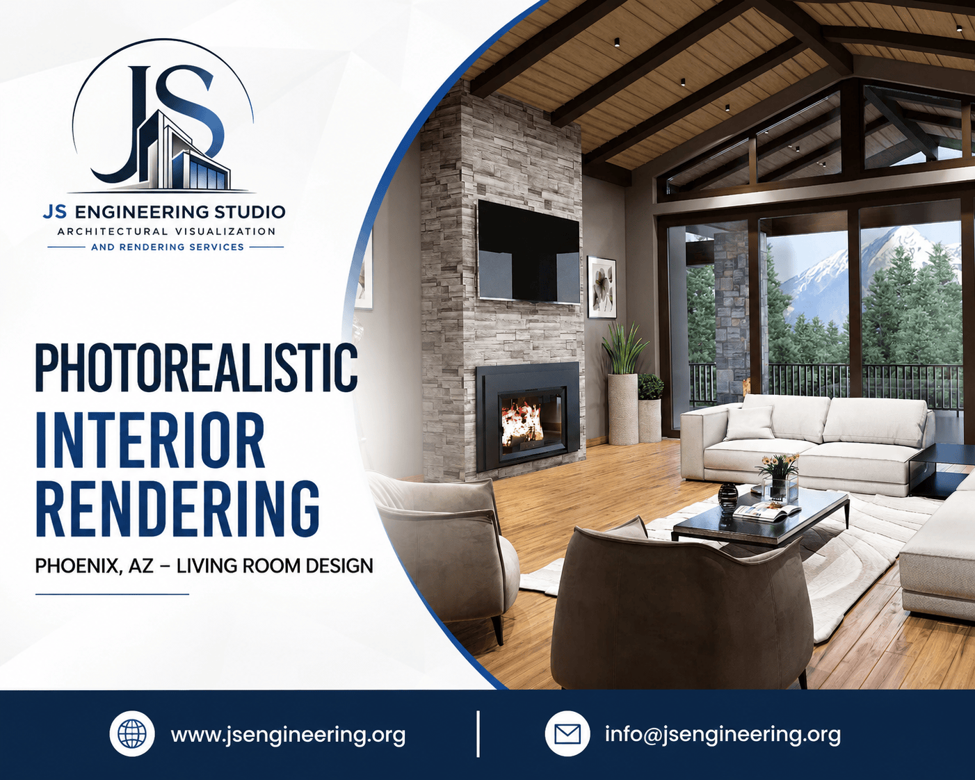 Photorealistic Interior Rendering Phoenix AZ – Living Room Design JS Engineering Studio
