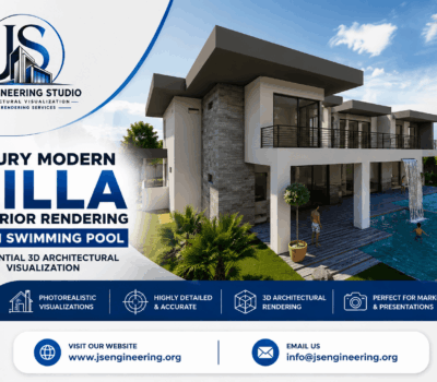 Luxury Modern Villa Exterior Rendering with Swimming Pool