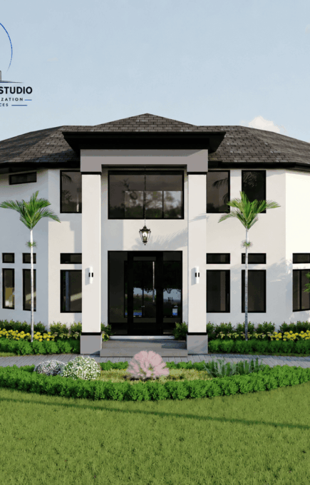Modern Luxury Home Rendering with Landscaped Yard Rendering in Miami Florida | JS Engineering Studio