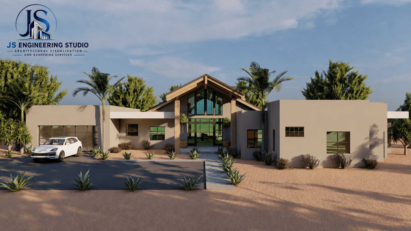 Modern home exterior 3D rendering in Phoenix AZ by JS Engineering Studio