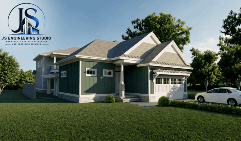 Architectural Exterior Visualization for Homes in Charlotte, North Carolina Modern Residential 3D Home Elevation Rendering | Charlotte, NC