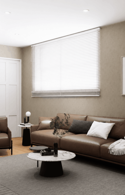 Small Living Room Interior Rendering in San Jose, California with Contemporary Brown Leather Sofa – Photorealistic 3D Interior Visualization by JS Engineering Studio
