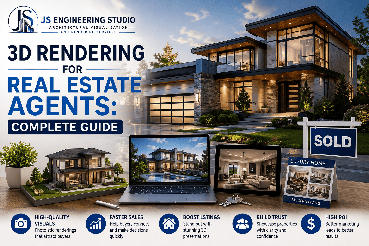 3D rendering for real estate agents showing photorealistic property visualization
