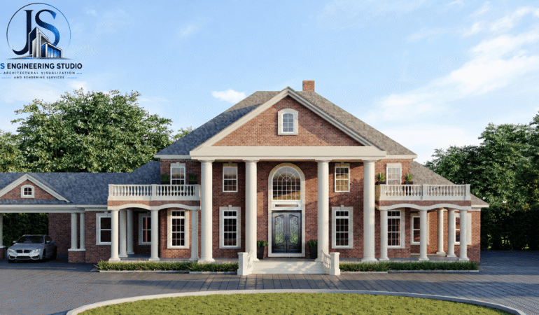 Luxury traditional house exterior architectural rendering in St. Louis Missouri Luxury traditional house exterior architectural rendering in St. Louis Missouri