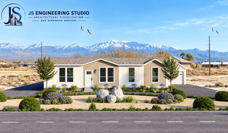 Residential Exterior Rendering of a Modern Desert Home in Pahrump, Nevada
