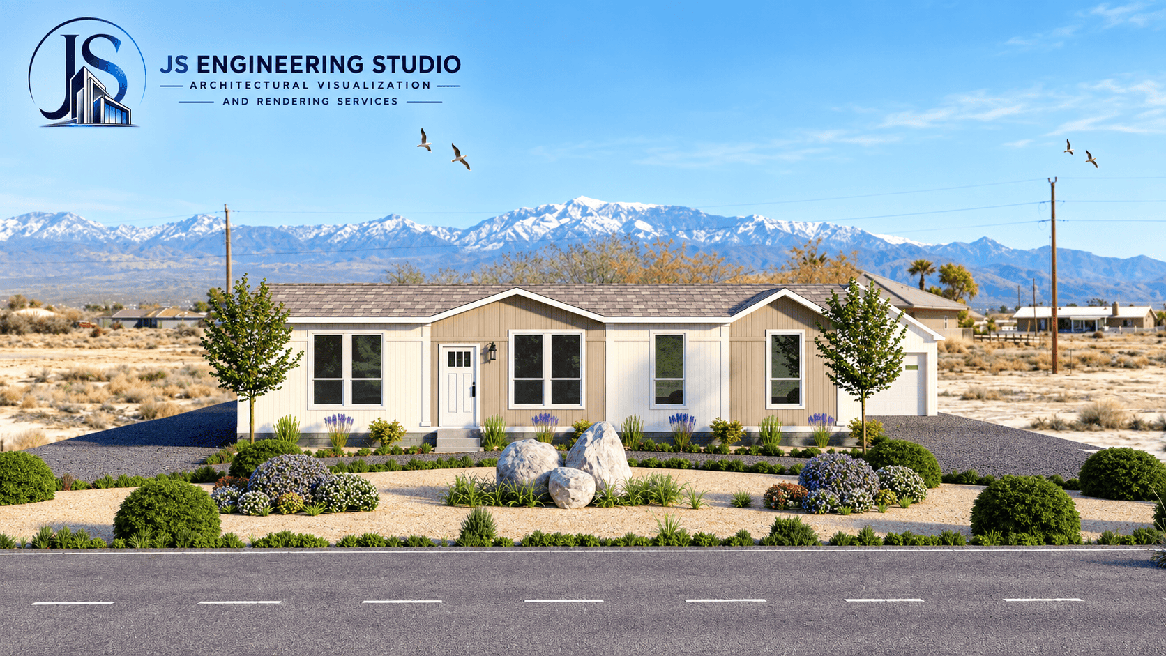 Residential Exterior Rendering of a Modern Desert Home in Pahrump, Nevada