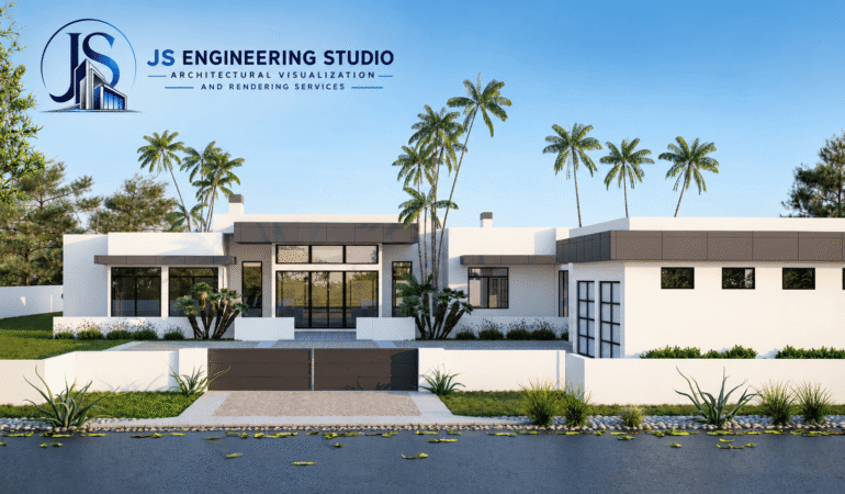 Modern tropical villa architectural visualization featuring contemporary residential design in Phoenix, Arizona