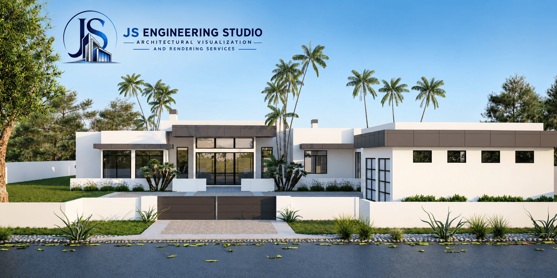 Modern tropical villa architectural visualization featuring contemporary residential design in Phoenix, Arizona