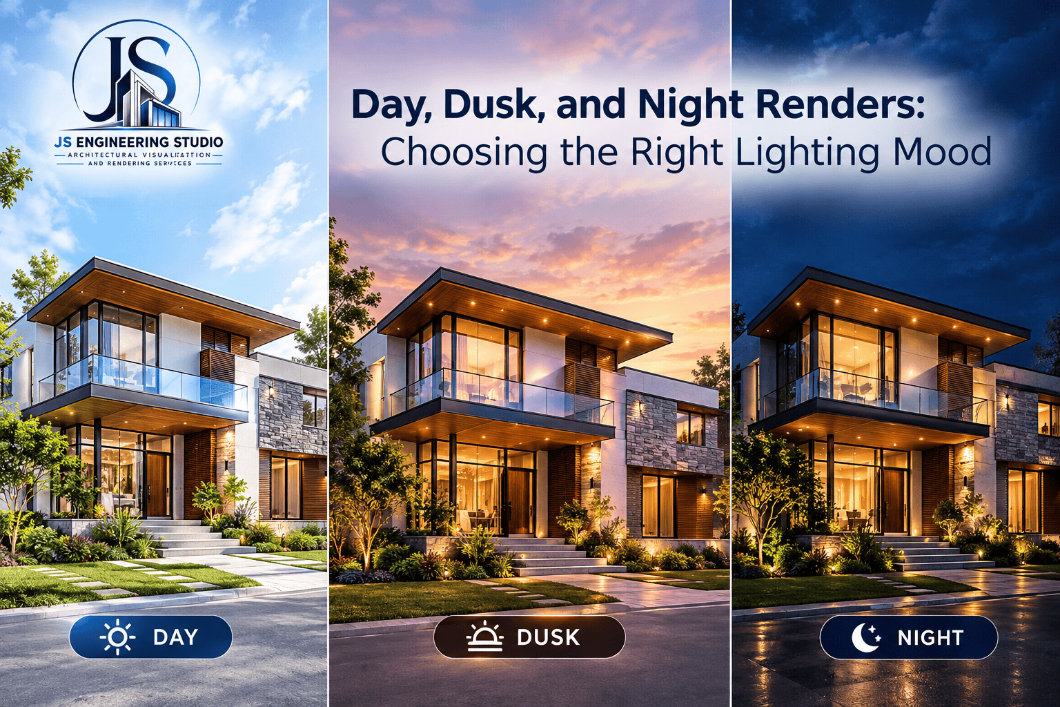 Day, Dusk, and Night Renders: Choosing the Right Lighting Mood